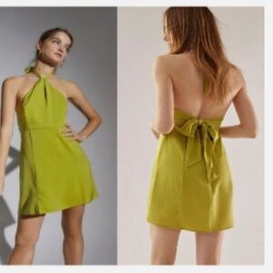 Urban Outfitters Julian Satin Halter Mini Dress Lime Green Size Small